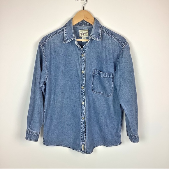 Woolrich Tops - Vintage Woolrich Distressed Denim Button Up Long Sleeve Shirt